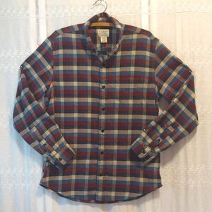 L.L.Bean Maroon/Blue Buffalo Check/Plaid Button Up Organic Cotton Blend Size S